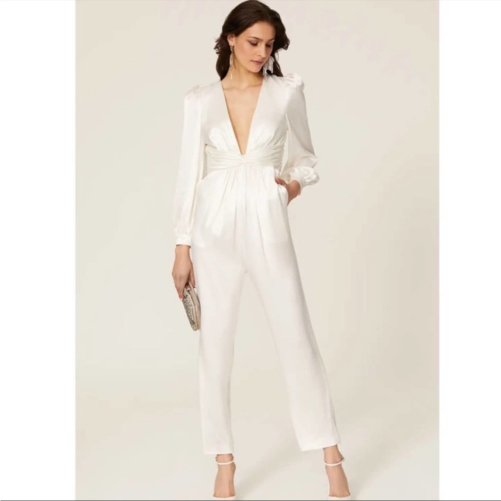Ieena for Mac Duggal White Satin Jumpsuit
